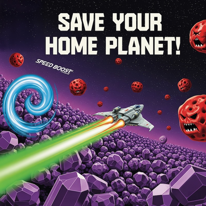 Curdash gameplay screenshot - save your home planet from asteroids and enemies