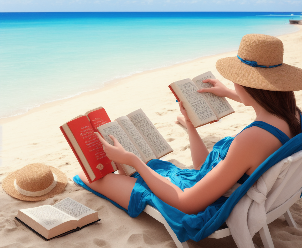 woman reading a book at the beach